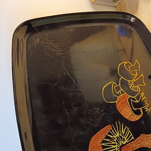 Vintage Couroc Monterey Mushroom Inlay Satin Black Phenolic Tray - Picture 3 of 9